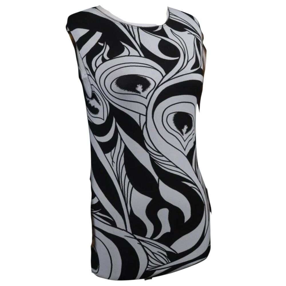 Wolford Peacock Pardise Tank Top  M  Black White Sleeveless Round Neck Rare Vtg.